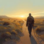 Desolate Places for Pastors - Simplicity Church Network Person walking on a path in a desolate landscape at sunset, symbolizing a spiritual journey and renewal for pastors in ministry.