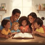 Family Discipleship Toolkit - Simplicity Church Network Family gathered around a Bible, engaging in prayer and conversation, emphasizing Spirit-led discipleship and faith cultivation at home.