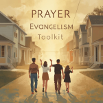 Prayer Evangelism Toolkit - Simplicity Church Network Prayer Evangelism Toolkit cover illustration featuring four individuals walking together in a neighborhood, emphasizing community outreach and prayerful engagement.