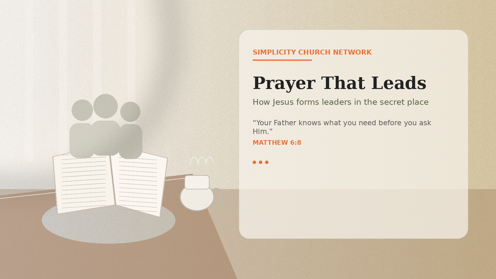 Prayerful leaders gathered in the secret place with open Bible and lamp, illustrating Jesus forming leaders.